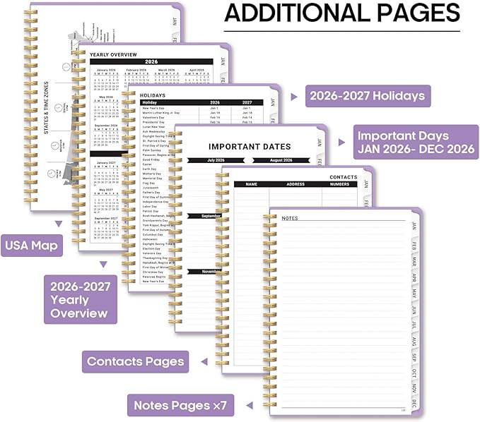 2026 Planner 8.5" x 11", Weekly and Monthly Calendar Planner Book, January 2026 - December 2026, Hardcover Spiral Planner with Monthly Tabs, Notes Pages, Perfect for Women & Men, A4 - Lavender