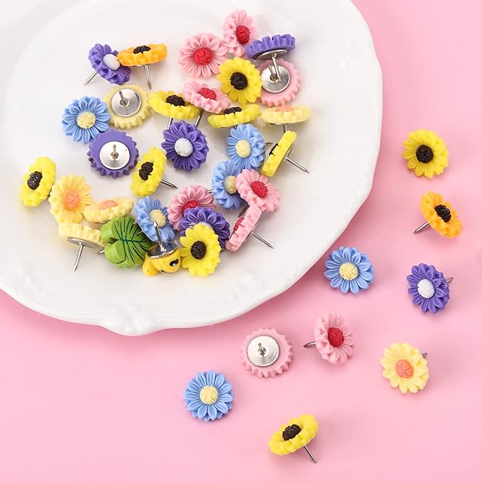40Pcs Mix Color Push Pins Decorative Flower Push Pins for Cork Board Photo Wall Office Or Home Decoration