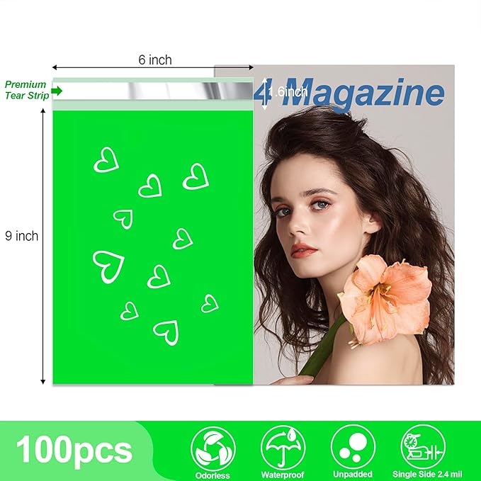 JinRuiKJ Thank You Poly Mailer 6x9 Inch 100 PCS, Shipping Bags for Clothing, Packaging Bags for Small Business, Strong Adhensive, Waterproof and Tear-Resistant Mailing Envelopes, Green