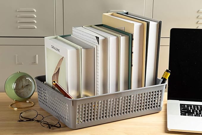 A4 Size Plastic Paper Storage Trays,Desktop File Organizer Baskets,6-Packs (Grey)