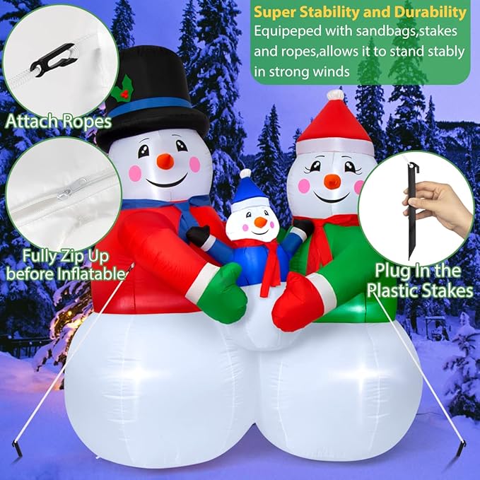 6FT Christmas Inflatable Snowman Family, Outdoor Christmas Decorations Blow Up Inflatables Decorations with Built-in LED for Outside, Lawn, Yard Gaint Holiday Decor
