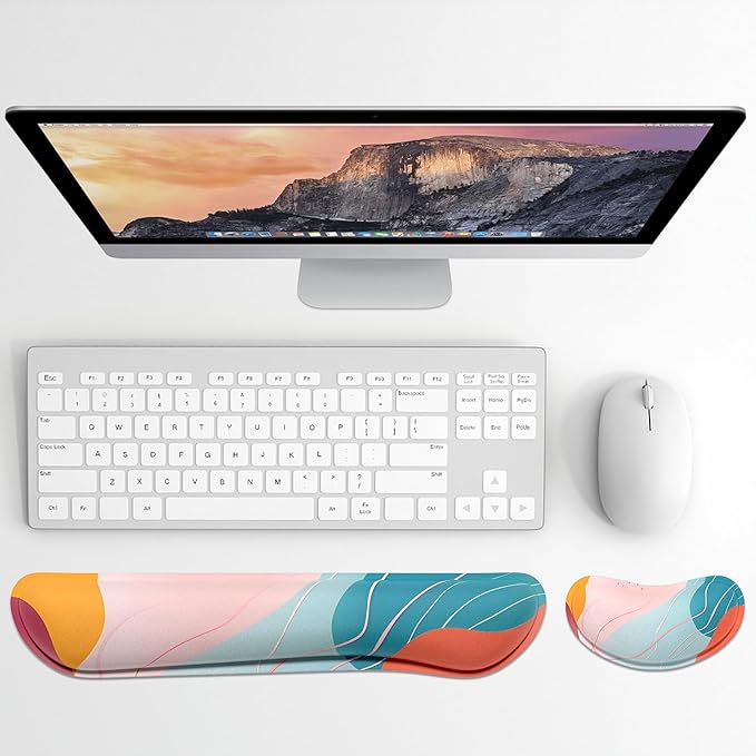 Dapesuom Enlarge Keyboard Wrist Rest, Memory Foam Wrist Cushion for Desk Mats Support, Typing Pain Relief Keyboard Mouse Pad Rests Set with Non-Slip Base for Gaming Laptop Computer, Colorful Abstract