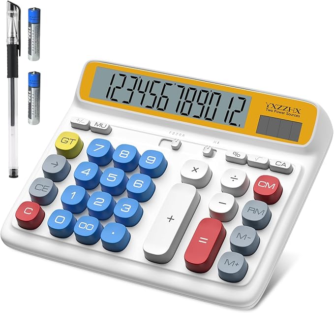 Desktop Calculator with Extra Large 5-Inch LCD Display, 12-Digit Two Way Power Solar & Battery Office Calculator with Big Buttons for Business, Accounting & Home Use(Blue)