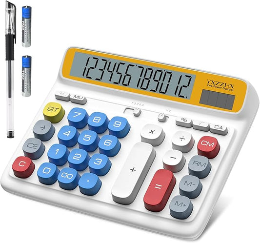 Desktop Calculator with Extra Large 5-Inch LCD Display, 12-Digit Two Way Power Solar & Battery Office Calculator with Big Buttons for Business, Accounting & Home Use(Blue)