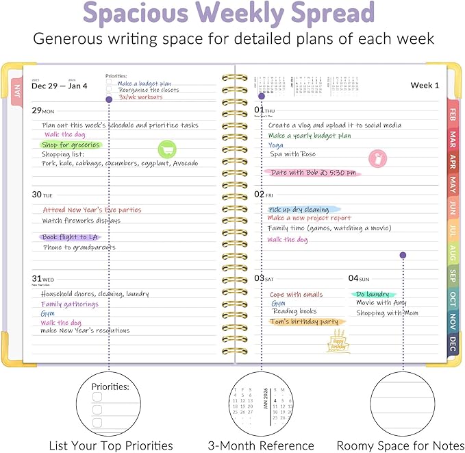 2026 Planner, Forvencer Calendar Planner Weekly and Monthly, January 2026-December 2026, 6" X 8", Hardcover Agenda Book with Tabs, Cute Daily Journal Planning with Inner Pocket, Home College Organizer Notebook for Office School Supplies, A5, Black