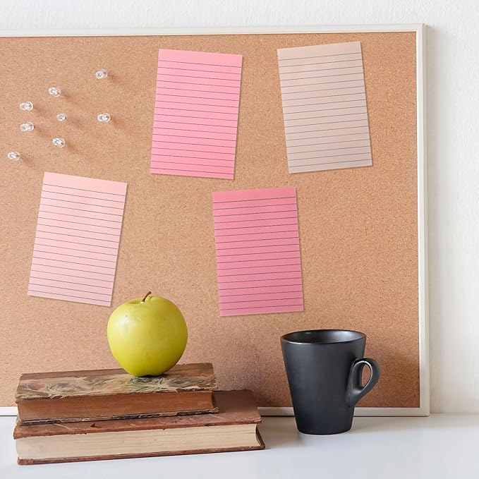 12 Pads Pink Boho Sticky Notes 4x6 with Line, Lined Self Stick Notes Pads Boho Office Supplies, Vintage Aesthetic School Accessories 50 Sheets/pad
