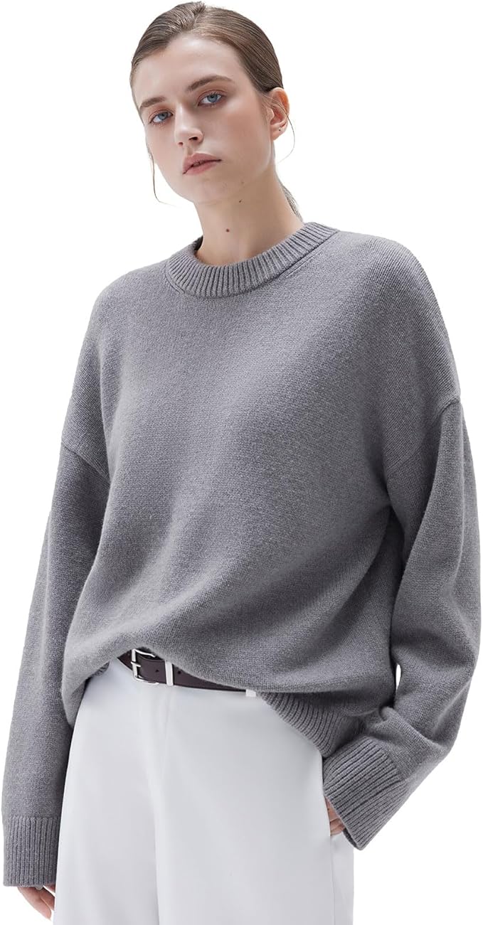 SUUKSESS Women Cashmere Oversized Long Sleeve Pullover Sweater Crew Neck Jumpers