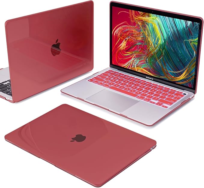 Compatible with MacBook Air 13 inch Case 2021 2020 2019 2018 Release M1 A1932 A2179 A2337 Cover, Plastic Hard Shell Cover Keyboard Skin Screen Film Dust Plug for Mac Air 13 2021 Case, Burgundy