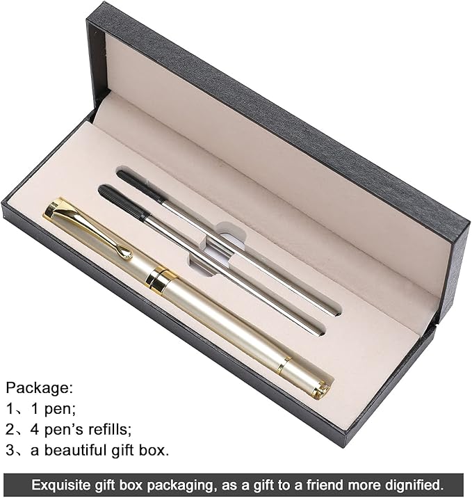 YIVONKA Luxury Ballpoint Pens Best Ball Pen Gift Set for Men & Women Professional Executive Office Nice BallPens Classy Gift Box Ballpoint Black Refill Line width 0.5mm (Gold)