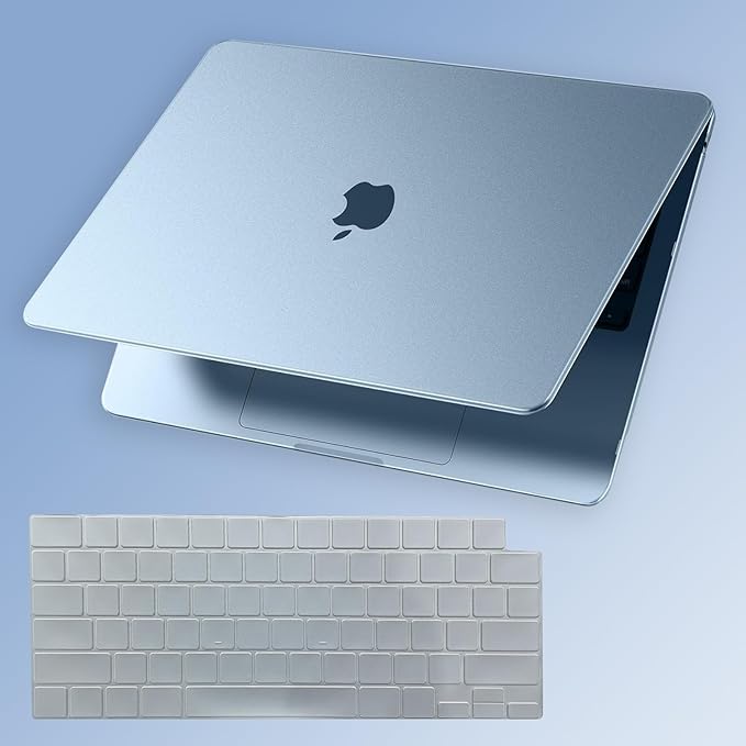 KEROM SkyBlue Case for MacBook Air 13 inch 2025-2022 M4 M3 M2 A3240 A3113 A2681, MacBook Air M4 13 inch Case, Frosted Matte Plastic Hard Shell & Keyboard Cover for Mac Air 13.6 inch, Sky Blue Clear