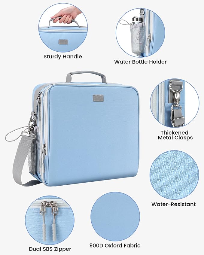 Zipper Binder, 3 Inch D-Ring 3 Ring with Water Bottle Holder,700 Sheet Capacity-Multiple Pockets,Binder with Strap for School/Office, Fit for 13" Tablet/Laptop,Patent Design-Baby Blue