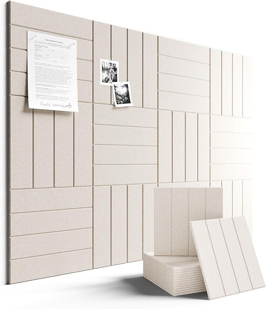 Felt Bulletin Board Tiles Large 48" x 36" Cork Board Alternative-12 Pack with 70 Adhesive Tabs, Thick Slat Wall Panels for Office Decor, Push Pin Board Wall Organizer Alternative -Oatmeal