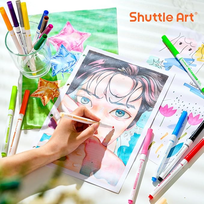 Shuttle Art 384 Pack Washable Super Tips Markers, 16 Assorted Colors Conical Tip Large Markers Bulk with a Box, Bonus Caps, Home Classroom School Supplies for Toddlers Kids Adults Students Teachers