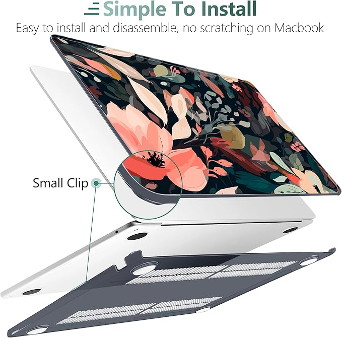 DONGKE Compatible with M4 MacBook Air 15 inch Case 2025 2024 2023 A3241 A3114 A2941 M3 M2 Liquid Retina Display Touch ID, Plastic Hard Case & Keyboard Skin & Screen Protector - Painted Florals