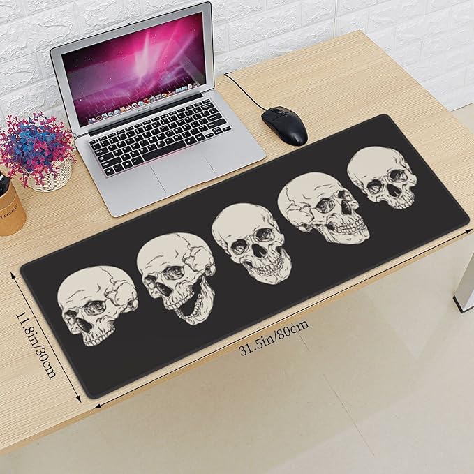 Human Skull Gaming Mouse Pad Non Slip XL Large Mousepad Stitched Edge Rubber Base Desk Mat for Laptop PC Computer