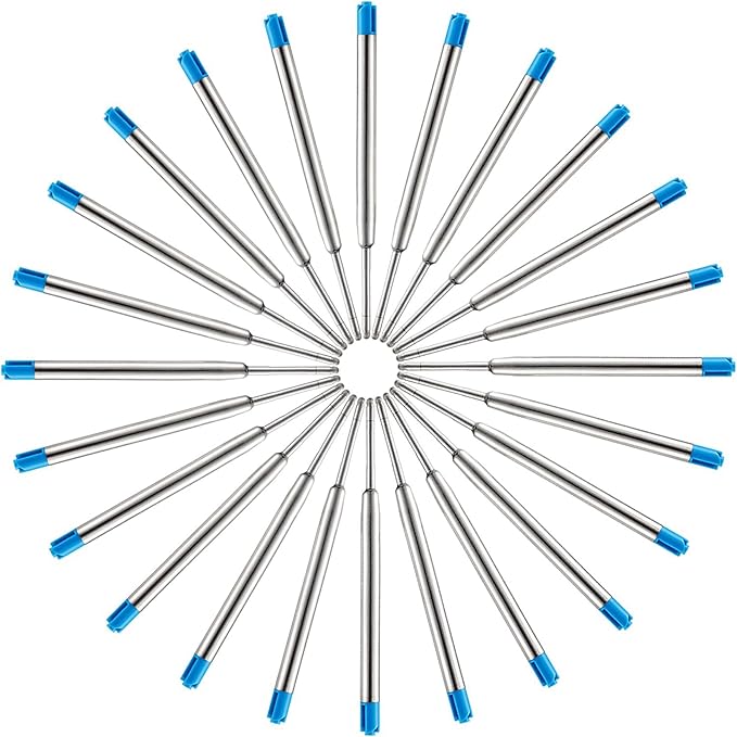 HeTaoCat Blue Ink Refill Pack of 5, Replaceable Ballpoint Pen Refills, Medium Point Metal Refil (Blue)