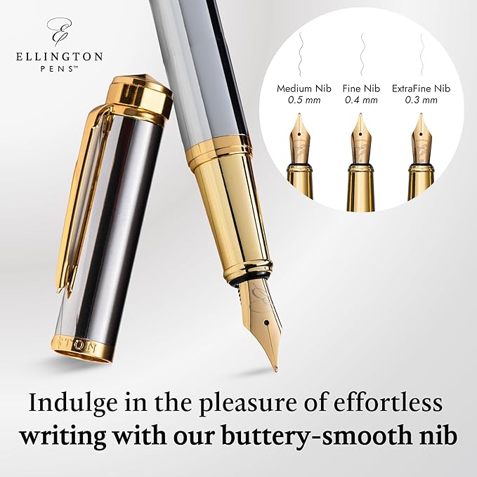 Luxury Fountain Pen Set- Fountain Pens for Writing - Smooth Fine Nib - Includes Refillable Ink Converter, 3 Ink Cartridges [Black & Blue], Gift Box - Elegant Calligraphy