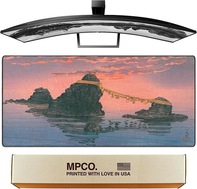 MPCO. Ukiyo-E Large Gaming Desk Pad - 36" x 17" Aeroglyde Fabric Futamigaura Desk Mats - Washable, Smooth Glide for Precision Gaming & Work