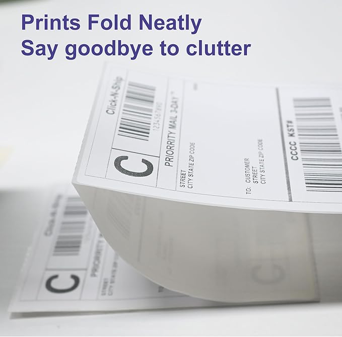 Fanfold Direct Thermal Shipping Labels 4''x6'' 2400 Labels/8 Stacks (300 Pcs per Stack), Compatible with Zebra Rollo Beeprt Printer Ultra Adhesive