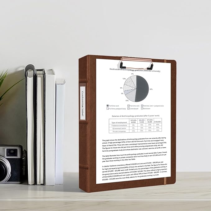 Ospelelf 3 Ring Binder with Clipboard, 1 Inch Leather, Brown, Letter Size (8.5" x 11"), 5 Tab Dividers