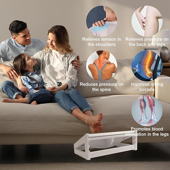 WOOD CITY Under Desk Footrest, 3 Heights Adjustable Foot Rest with Silicone Surface, 3 in 1 Non-Slip Foot Stool Improve Posture, Reduce Fatigue & Pain， Ideal for Home/Office/Gaming (White)