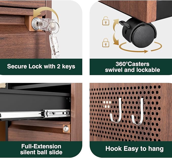 Mobile 2 Drawer File Cabinet,Metal File Cabinet with Lock，Lateral Printer Stand Filling Storage Cabinet for Home Office-A4/F4/Letter(Charging Socket)