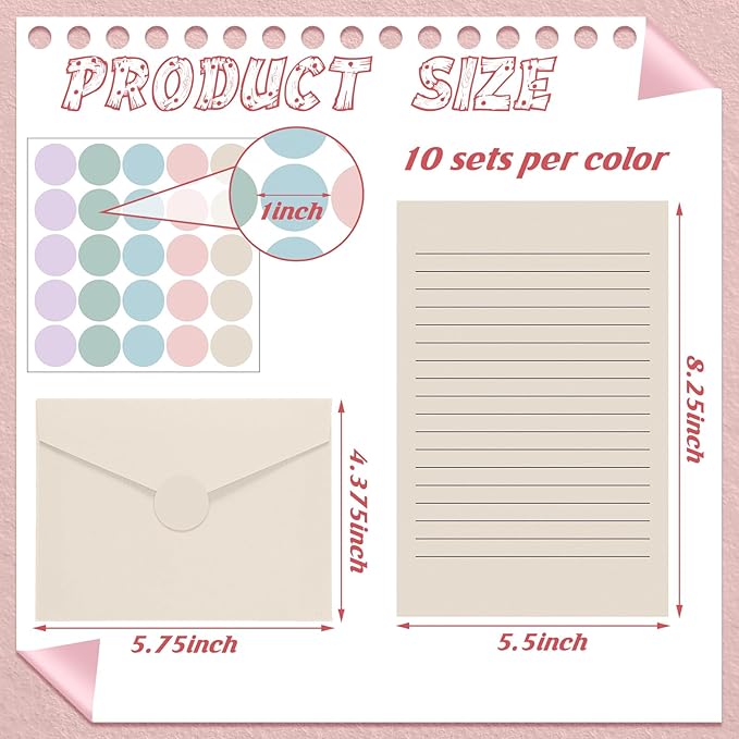 100 Pcs Stationery Lined Stationery Paper and Envelopes Set Includes 50 Letter Writing Paper and 50 Envelope for Office, 5.5 x 8.25 Inch(Pastel)