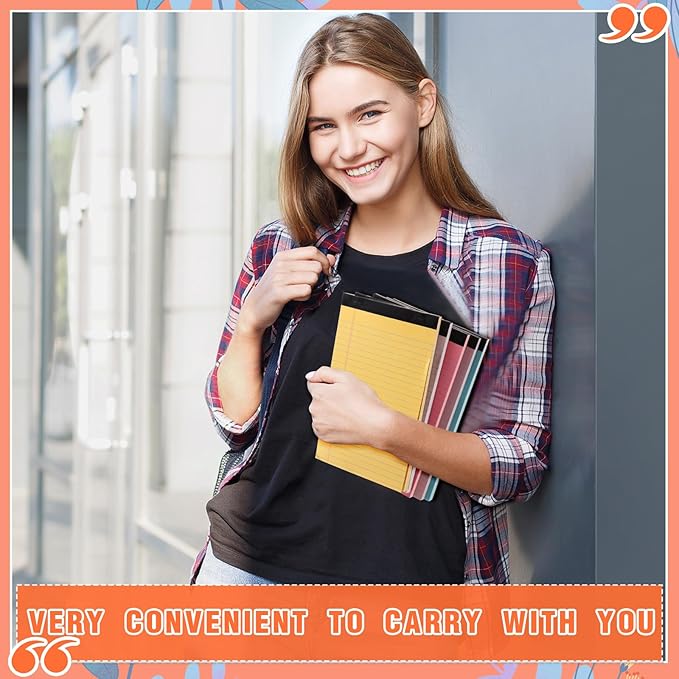 Lincia 12 Pcs 12 Pcs 5" x 8" Small Legal Pads Colored Lined Note Pads Narrow Ruled Writing Notepads 50 Sheets Per Micro Paper Notebook Lined and Perforated for College Office Supplies (Bright Colors)