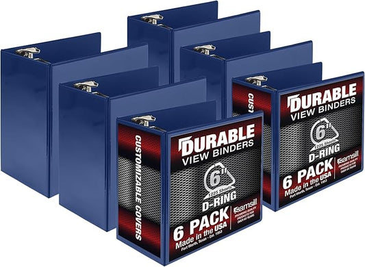 Samsill Durable 6 inch 3 Ring Binder, Made in USA, Locking D Ring FSC 100% Recycled Chipboard, Blue, 6 Pack