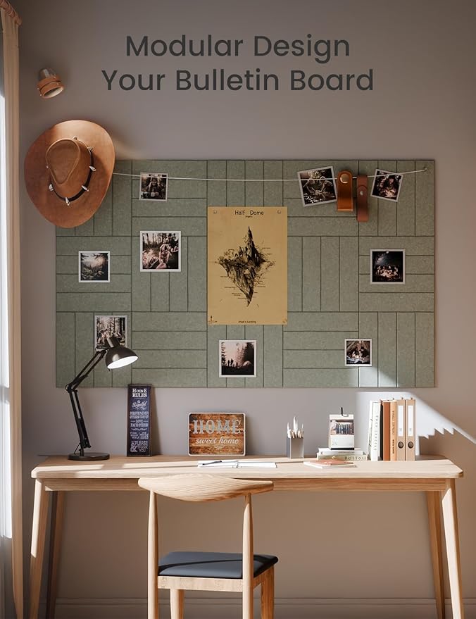 Felt Bulletin Board Tiles Large 48" x 36" Cork Board Alternative-12 Pack with 70 Adhesive Tabs, Thick Slat Wall Panels for Office Decor, Push Pin Board Wall Organizer Alternative -Sage