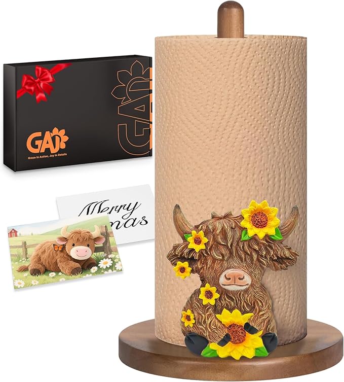 Highland Cow Kitchen & Bathroom Decor, Gifts for Women, 3D Kitchen Countertop Decor, Cute Paper Towel Holder for Home Indoor Table Accessories, Housewarming Gift
