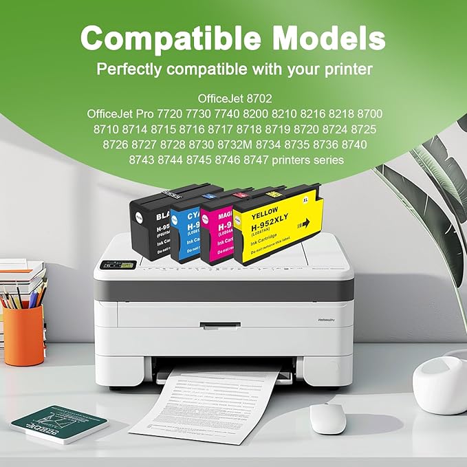 952XL Ink Cartridges Combo Pack with Upgrade Device Replacement for HP 952 XL Ink Cartridge for HP Officejet Pro 7740 8720 8710 8210 8715 8740 8702 8730 8725 Printers (Black Cyan Yellow Magenta)