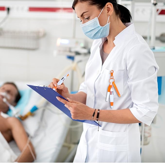 Sherr 25 Sets Retractable Nurse Pens with Mini Highlighter Permanent Marker Keychain Clip Badge Reel Pen Accessories for Nursing Students Medical Staff Office Stocking Stuffer Gift(Orange)