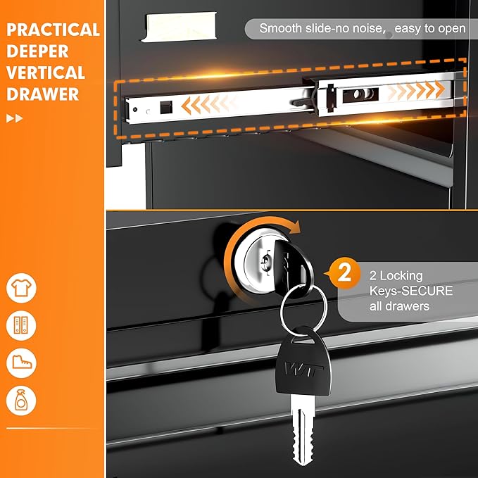 INTERGREAT 4 Drawer File Cabinet, Black Lateral File Cabinets with Lock, Metal Steel Wide Filing Cabinets for Home Office, Fast Assembly