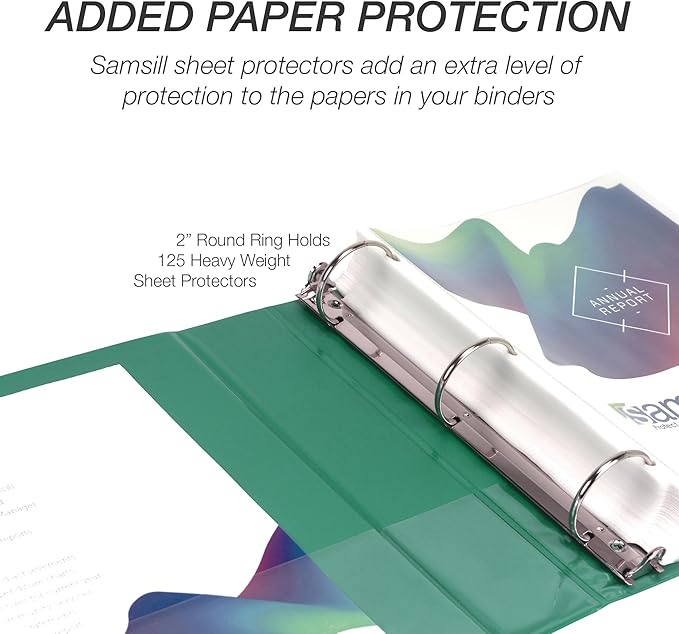 Samsill 2 Inch 3 Ring Binder, Made in USA, Economy Round Ring, Clear View Cover, 425 Sheet Capacity - for School, Home, Office - Forest Green