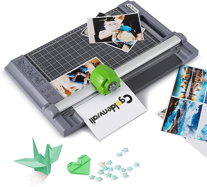 CGOLDENWALL 4-in-1 A4 Rotary Paper Cutter with 4 Blades, for Craft DIY, 12 Sheets, Straight/Perforated/Wavy/Creasing Line, 12.6" Cutting Length, for Photos Tickets Invitations Cards