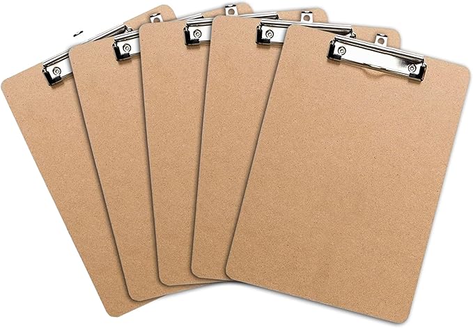 Letter Size Clipboards with Low Profile Clip (Set of 5) - Wood Clipboards Bulk 5 Pack, Heavy Duty Clipboard, Back to School Teacher Classroom Supplies, School Supplies for College Students