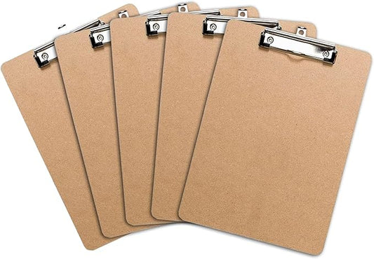 Letter Size Clipboards with Low Profile Clip (Set of 5) - Wood Clipboards Bulk 5 Pack, Heavy Duty Clipboard, Back to School Teacher Classroom Supplies, School Supplies for College Students