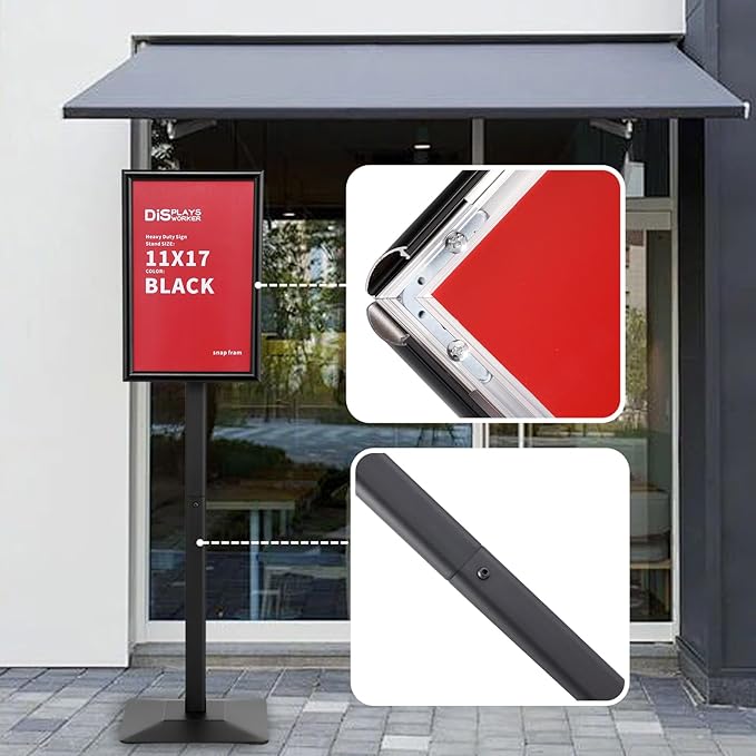 DISPLAYSWORKER Adjustable Heavy Duty Pedestal Sign holder floor Stand,sign stand poster stand ,Standing Floor for 11 x 17 inch,Vertical/Horizontal View,Black