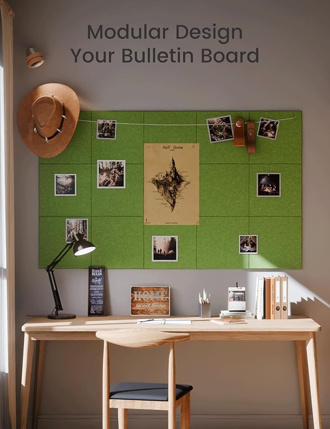 Large Felt Bulletin Board 48" x 36" Cork Board Alternative-12 Pack with 70 Safe Removable Adhesive Tabs, Cork Boards for Walls Cork Board for Home Office Classroom Pin Board - Grass Green