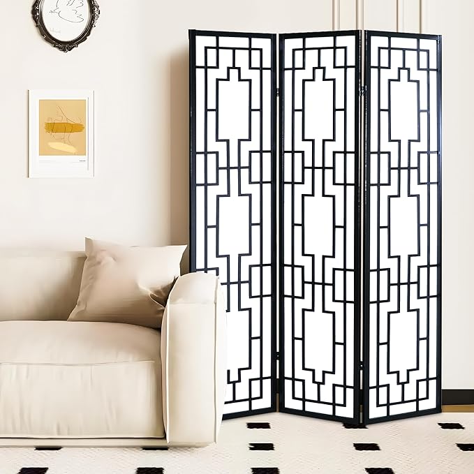 NicBex Room Divider 3 Panel Room Dividers with Geometric Lattice Design Partition Room Dividers and Folding Privacy Screens Wall Divider for Office, Room Separation,70" W x 0.8" D x 70.3" H, Black