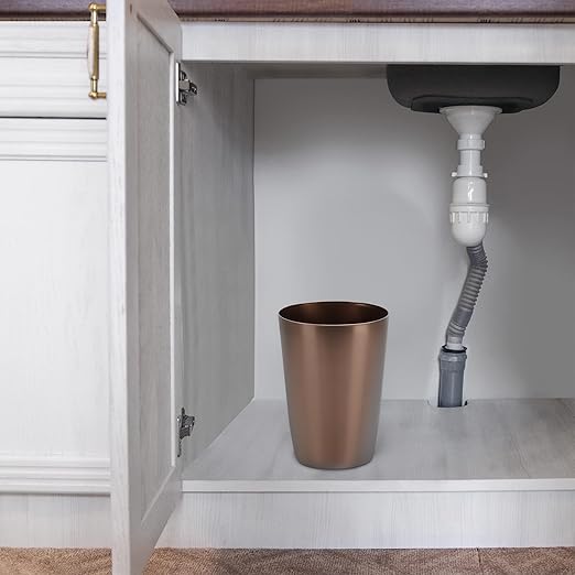 Mini Waste Basket - Durable Small Plastic Garbage Trash Can Bin - Lidless Open-Top Rectangular Slim Profile for Compact Spaces - Suitable for Home, Bathroom, Office, Bedroom, Kitchen and More, Copper