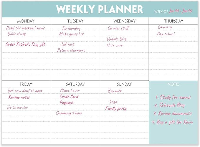 Weekly Planner Notepad - Tear Off Planning Pad with Daily Schedule & Calendar, 52 Sheets, 100gsm Paper, Undated Weekly To Do List Notepad, 10x7 in