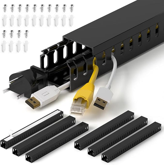 ZhiYo H1.4 x W1.6in Server Rack Cable Management Raceway, 94.5in(6X L15.7in) Cable Raceway Kit, Electrically Safe PVC Open Slot Wire Cord Hider for Under Desk/Computer/Network Cords, Black
