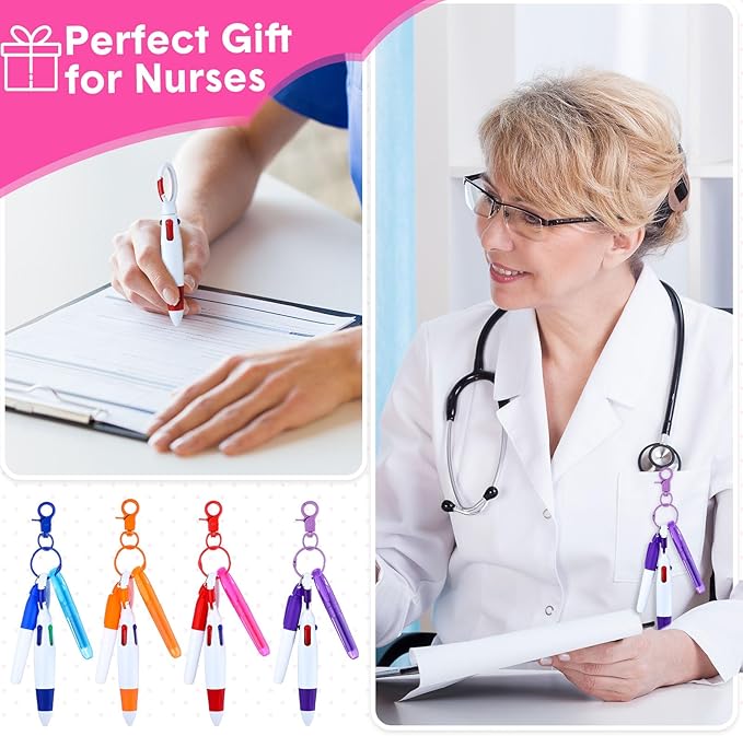 Sherr 25 Sets Retractable Nurse Pens with Mini Highlighter Permanent Marker Keychain Clip Badge Reel Pen Accessories for Nursing Students Medical Staff Office Stocking Stuffer Gift(Bright Color)