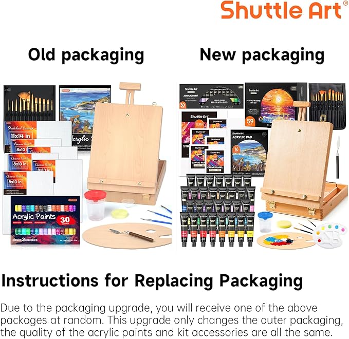 Shuttle Art Acrylic Painting Set, 59 Pack Professional Painting Supplies with Wood Tabletop Easel, 30 Colors Acrylic Paint, Canvas, Brushes, Palette, Complete Painting Kit for Kids, Adults, Artists