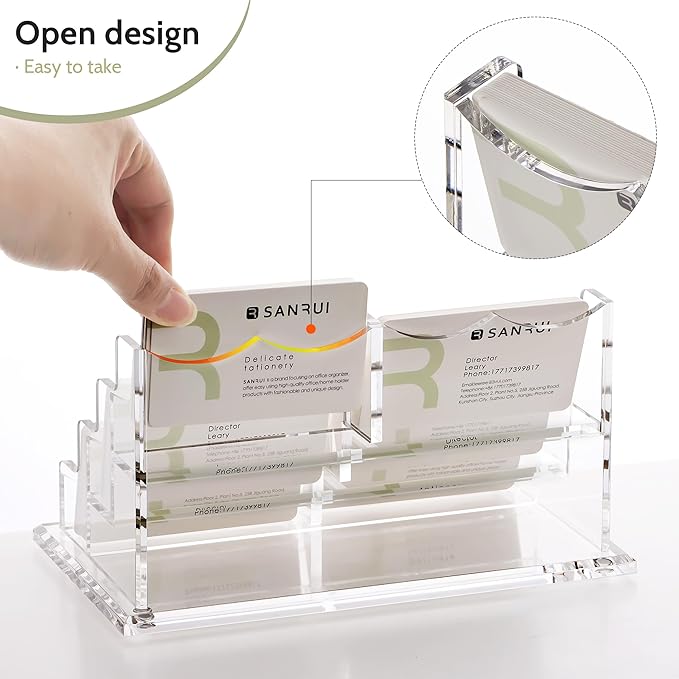 YUXUN Business Card Holder Display for Desk,Clear Acrylic Cards Stand for Men and Women,6 Slots 3 Tier Multiple Business Card Organizer (6slots)…