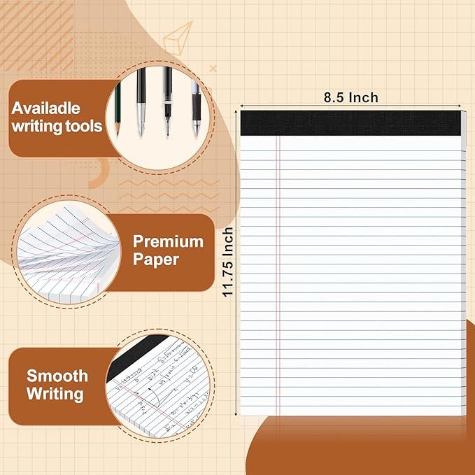 Legal Pads 8.5 X11.75, Narrow Ruled Notepads, 12 Pack, 30 Sheet/Pad, White Legal Pads, Tear Off Notepad, Perforated Writing Pad, Notebook Paper College Ruled, Notepads for Office Home School, Notepad