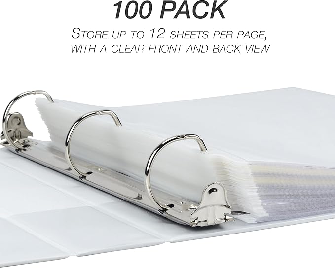 Samsill 100 Pack Sheet Protectors, 8.5x11 Inch Page Protectors for 3 Ring Binder, Standard Weight, Clear Protector, Letter Size, Top Loading, Acid Free
