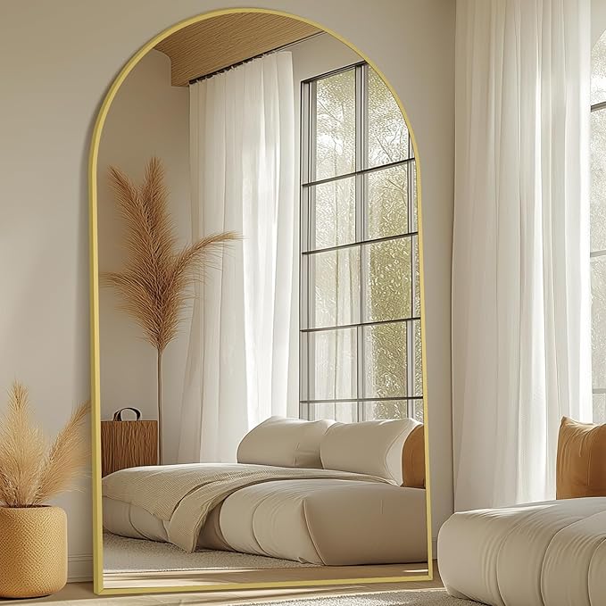 MELOMOIR 76"x44" Oversized Floor Mirror Freestanding, Arched Full Length Mirror for Bedroom Living Room Dressing Room Gym Yoga Hair Salon, Gold Mirror Full Length with Shatterproof Tempered Glass